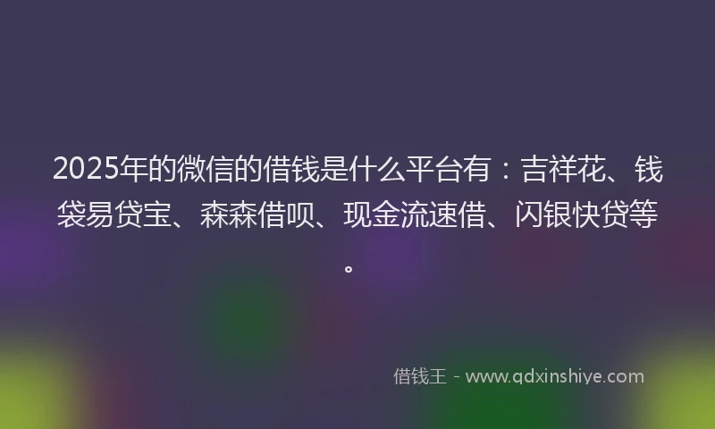 2025年的微信的借钱是什么平台有：吉祥花、钱袋易贷宝、森森借呗、现金流速借、闪银快贷等。