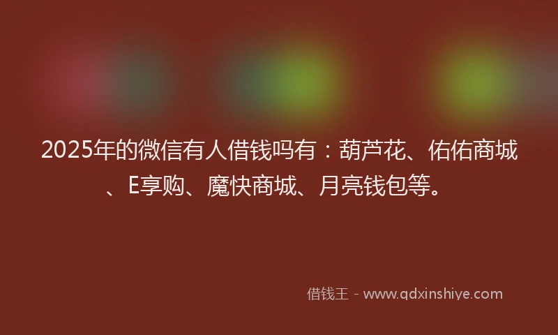 2025年的微信有人借钱吗有：葫芦花、佑佑商城、E享购、魔快商城、月亮钱包等。