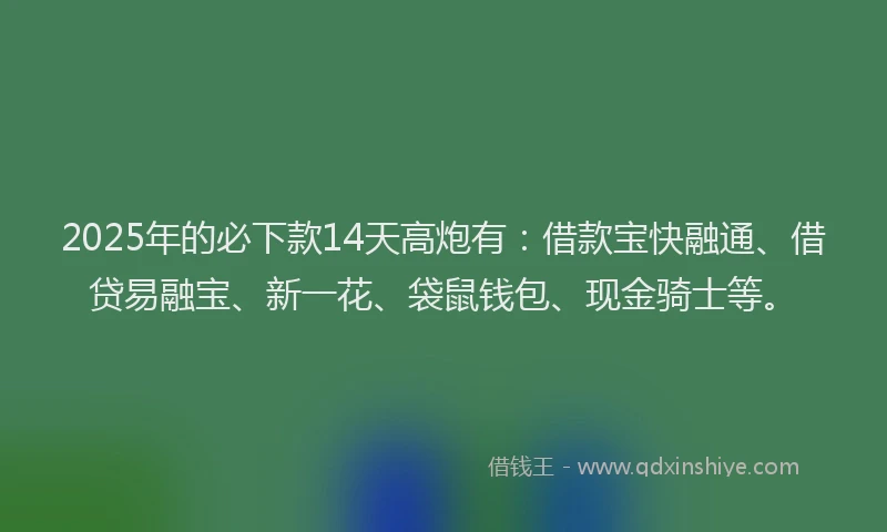 2025年的必下款14天高炮有：借款宝快融通、借贷易融宝、新一花、袋鼠钱包、现金骑士等。