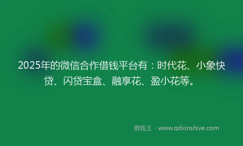 2025年的微信合作借钱平台有：时代花、小象快贷、闪贷宝盒、融享花、盈小花等。