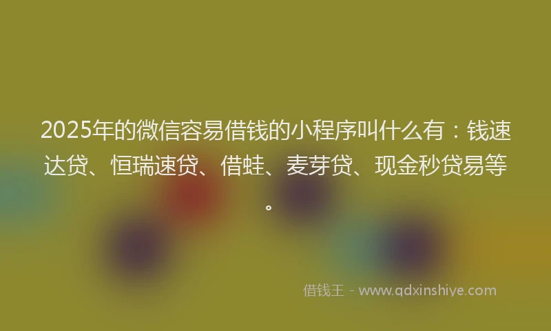 2025年的微信容易借钱的小程序叫什么有：钱速达贷、恒瑞速贷、借蛙、麦芽贷、现金秒贷易等。