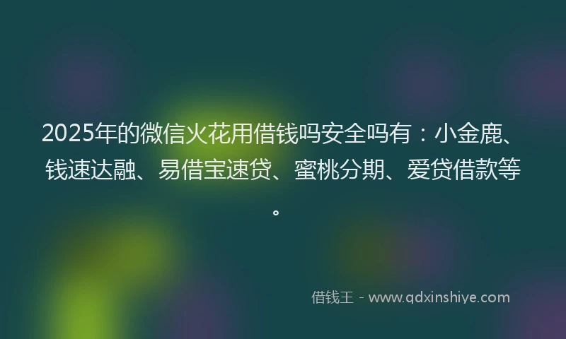 2025年的微信火花用借钱吗安全吗有：小金鹿、钱速达融、易借宝速贷、蜜桃分期、爱贷借款等。