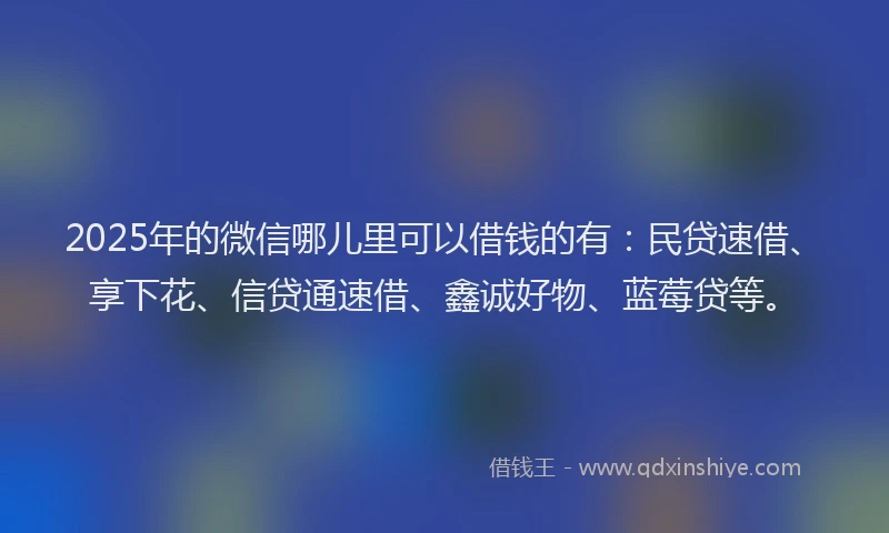2025年的微信哪儿里可以借钱的有：民贷速借、享下花、信贷通速借、鑫诚好物、蓝莓贷等。