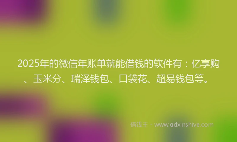 2025年的微信年账单就能借钱的软件有：亿享购、玉米分、瑞泽钱包、口袋花、超易钱包等。