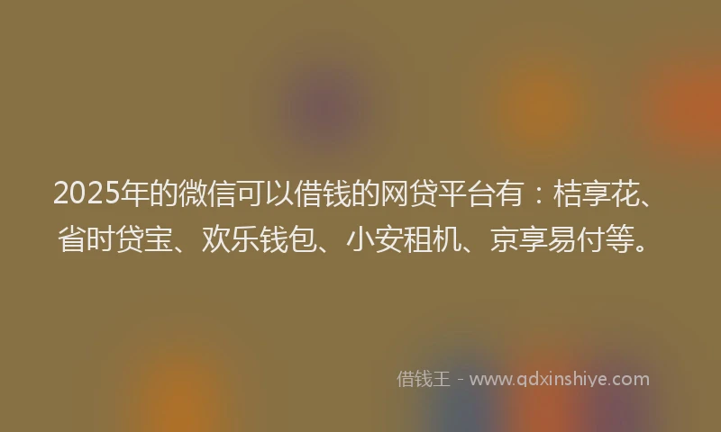 2025年的微信可以借钱的网贷平台有：桔享花、省时贷宝、欢乐钱包、小安租机、京享易付等。