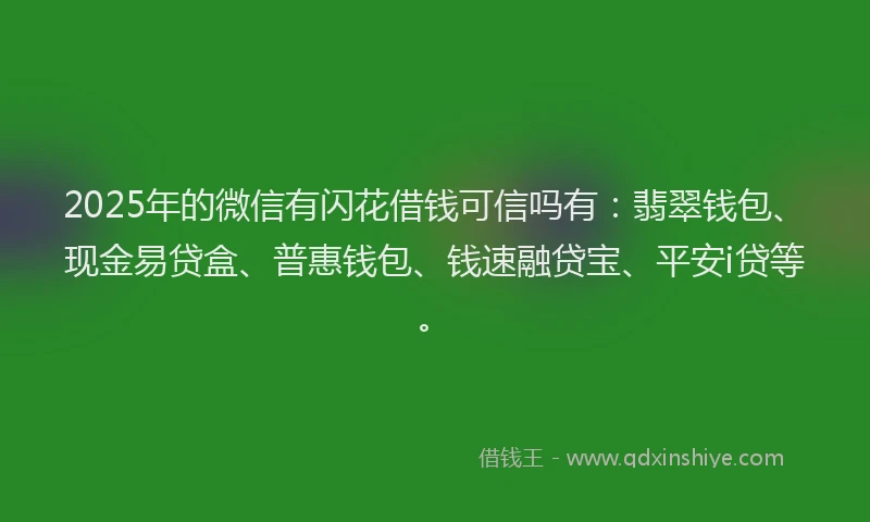 2025年的微信有闪花借钱可信吗有：翡翠钱包、现金易贷盒、普惠钱包、钱速融贷宝、平安i贷等。