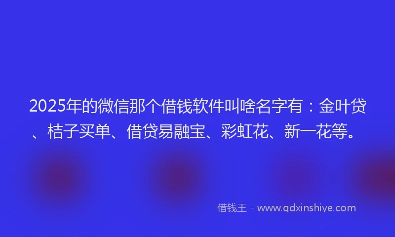 2025年的微信那个借钱软件叫啥名字有:金叶贷、桔子买单、借贷易融宝、彩虹花、新一花等。