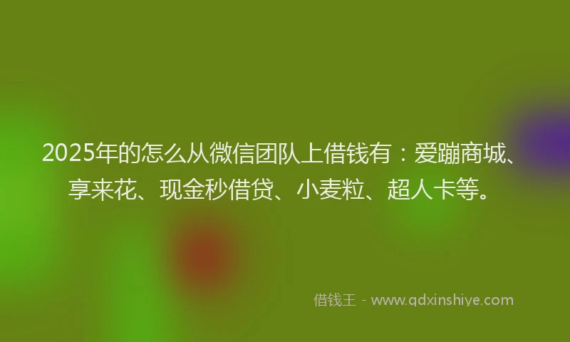 2025年的怎么从微信团队上借钱有：爱蹦商城、享来花、现金秒借贷、小麦粒、超人卡等。