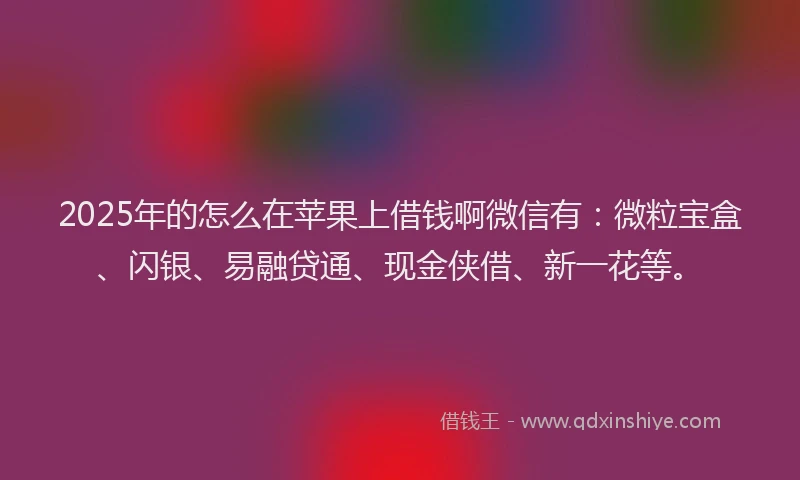 2025年的怎么在苹果上借钱啊微信有：微粒宝盒、闪银、易融贷通、现金侠借、新一花等。