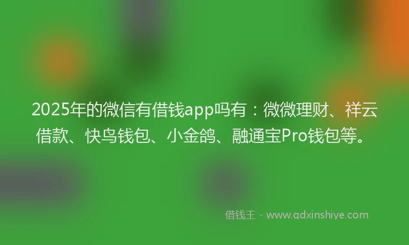 2025年的微信有借钱app吗有：微微理财、祥云借款、快鸟钱包、小金鸽、融通宝Pro钱包等。