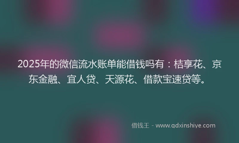 2025年的微信流水账单能借钱吗有：桔享花、京东金融、宜人贷、天源花、借款宝速贷等。