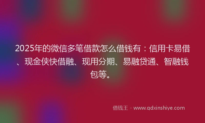 2025年的微信多笔借款怎么借钱有：信用卡易借、现金侠快借融、现用分期、易融贷通、智融钱包等。