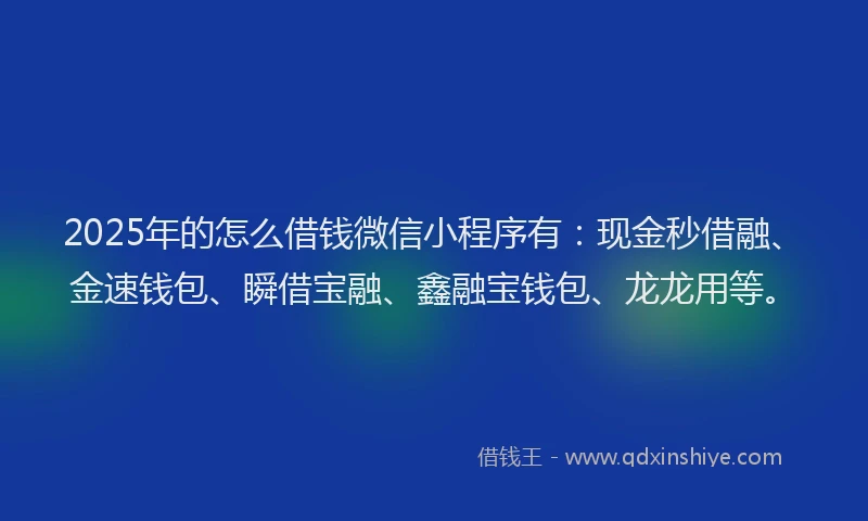 2025年的怎么借钱微信小程序有：现金秒借融、金速钱包、瞬借宝融、鑫融宝钱包、龙龙用等。