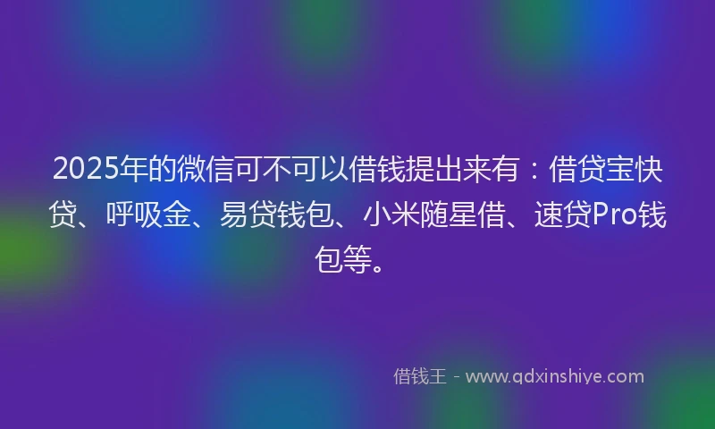 2025年的微信可不可以借钱提出来有:借贷宝快贷、呼吸金、易贷钱包、小米随星借、速贷Pro钱包等。