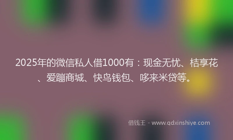 2025年的微信私人借1000有：现金无忧、桔享花、爱蹦商城、快鸟钱包、哆来米贷等。