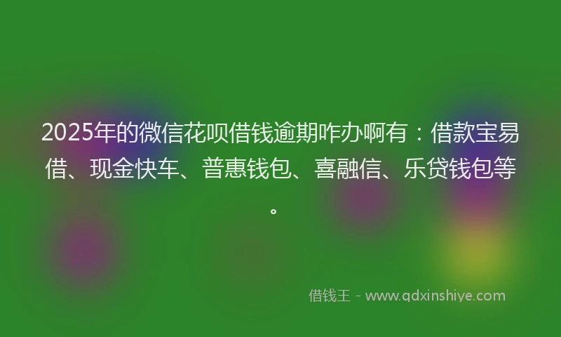 2025年的微信花呗借钱逾期咋办啊有：借款宝易借、现金快车、普惠钱包、喜融信、乐贷钱包等。