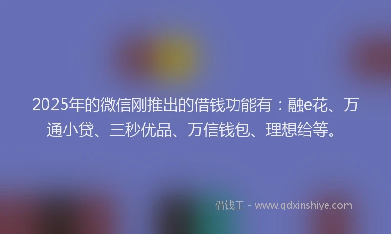 2025年的微信刚推出的借钱功能有：融e花、万通小贷、三秒优品、万信钱包、理想给等。
