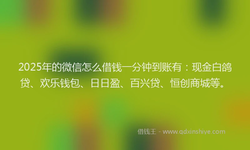 2025年的微信怎么借钱一分钟到账有：现金白鸽贷、欢乐钱包、日日盈、百兴贷、恒创商城等。