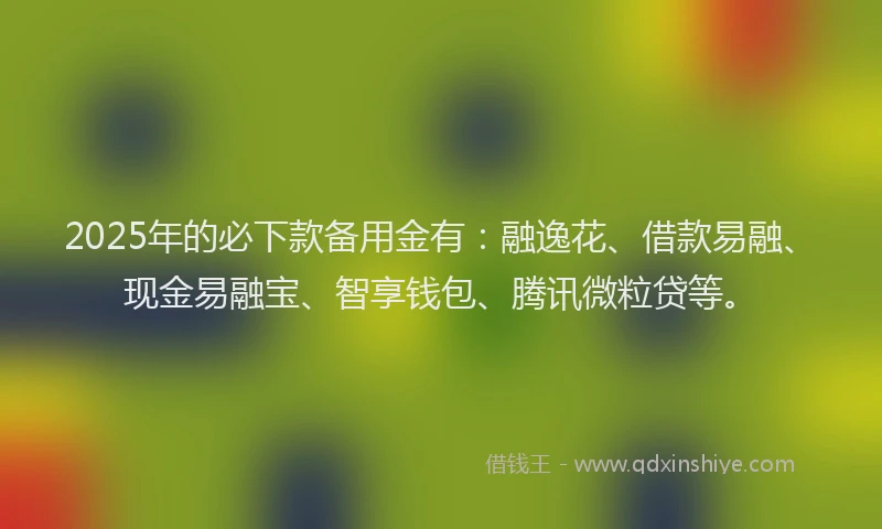 2025年的必下款备用金有：融逸花、借款易融、现金易融宝、智享钱包、腾讯微粒贷等。