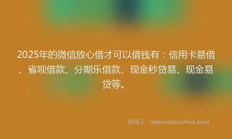 2025年的微信放心借才可以借钱有：信用卡易借、省呗借款、分期乐借款、现金秒贷易、现金易贷等。