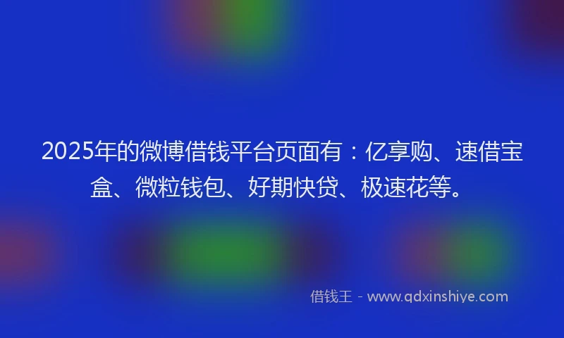 2025年的微博借钱平台页面有：亿享购、速借宝盒、微粒钱包、好期快贷、极速花等。