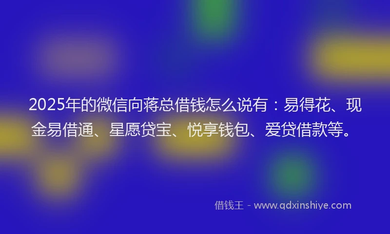 2025年的微信向蒋总借钱怎么说有：易得花、现金易借通、星愿贷宝、悦享钱包、爱贷借款等。