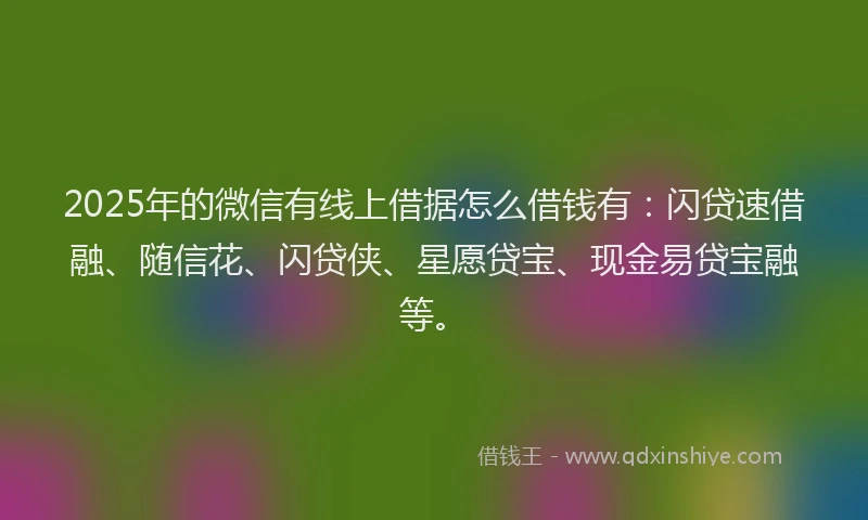 2025年的微信有线上借据怎么借钱有：闪贷速借融、随信花、闪贷侠、星愿贷宝、现金易贷宝融等。