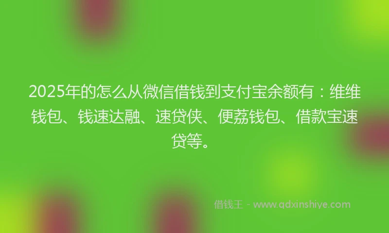 2025年的怎么从微信借钱到支付宝余额有：维维钱包、钱速达融、速贷侠、便荔钱包、借款宝速贷等。