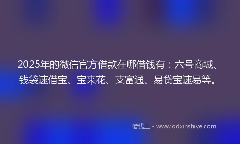2025年的微信官方借款在哪借钱有：六号商城、钱袋速借宝、宝来花、支富通、易贷宝速易等。