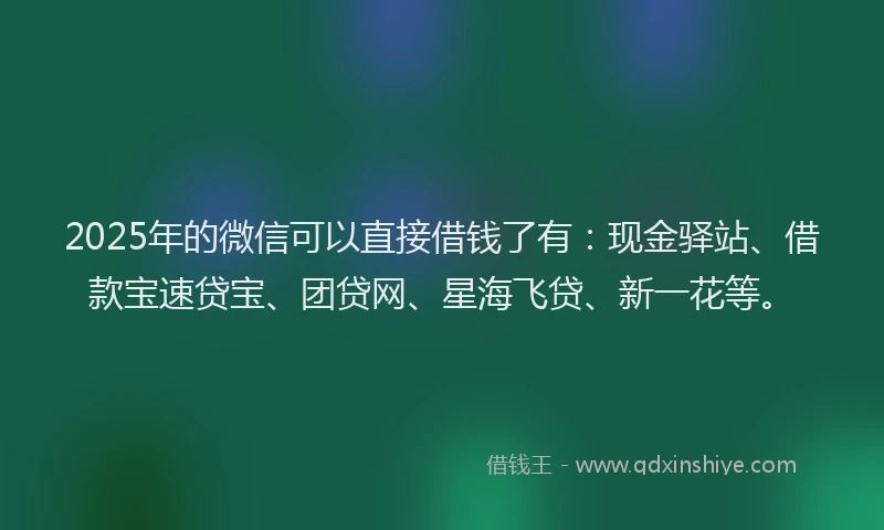 2025年的微信可以直接借钱了有：现金驿站、借款宝速贷宝、团贷网、星海飞贷、新一花等。