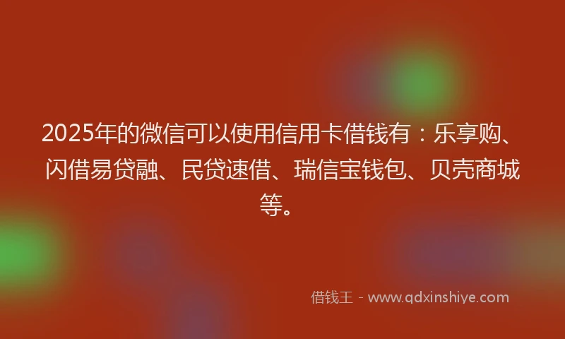 2025年的微信可以使用信用卡借钱有：乐享购、闪借易贷融、民贷速借、瑞信宝钱包、贝壳商城等。
