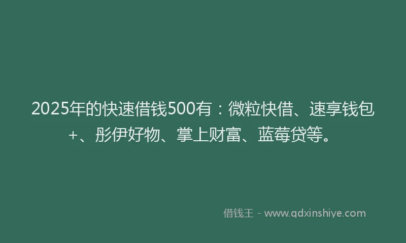 2025年的快速借钱500有：微粒快借、速享钱包+、彤伊好物、掌上财富、蓝莓贷等。