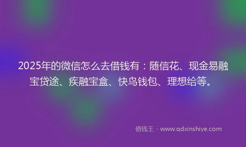 2025年的微信怎么去借钱有：随信花、现金易融宝贷途、疾融宝盒、快鸟钱包、理想给等。