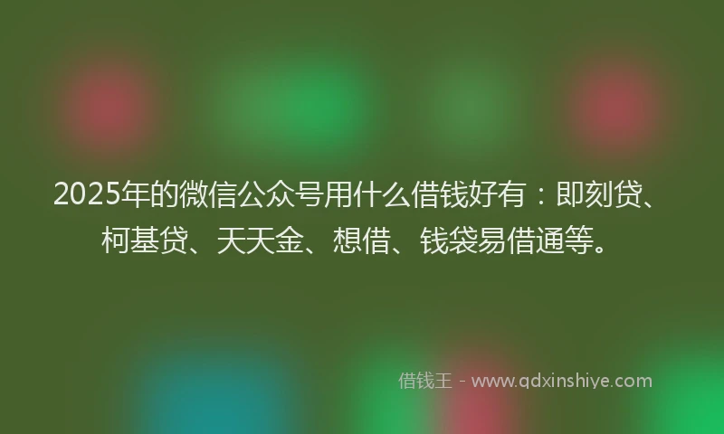 2025年的微信公众号用什么借钱好有：即刻贷、柯基贷、天天金、想借、钱袋易借通等。