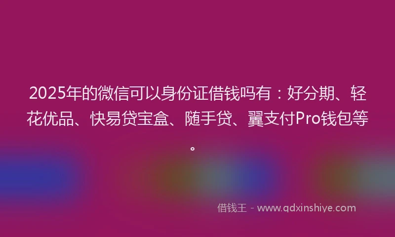 2025年的微信可以身份证借钱吗有：好分期、轻花优品、快易贷宝盒、随手贷、翼支付Pro钱包等。