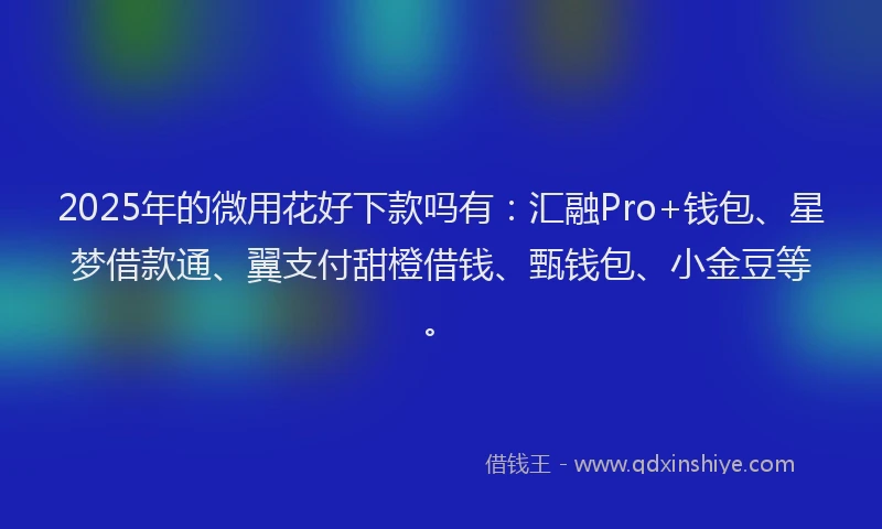 2025年的微用花好下款吗有：汇融Pro+钱包、星梦借款通、翼支付甜橙借钱、甄钱包、小金豆等。