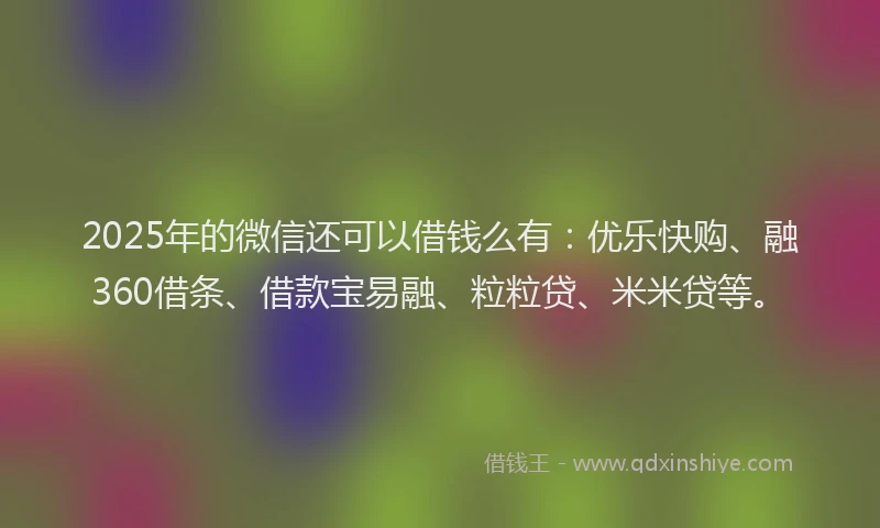 2025年的微信还可以借钱么有：优乐快购、融360借条、借款宝易融、粒粒贷、米米贷等。