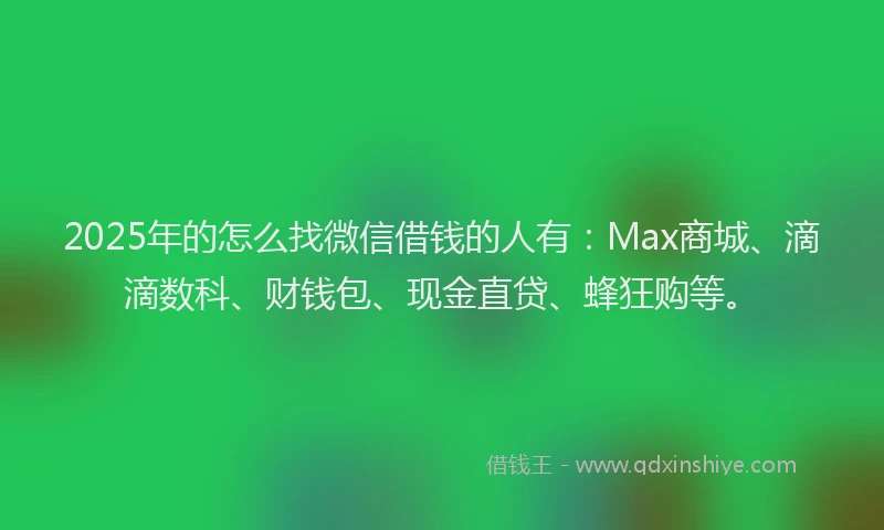 2025年的怎么找微信借钱的人有：Max商城、滴滴数科、财钱包、现金直贷、蜂狂购等。