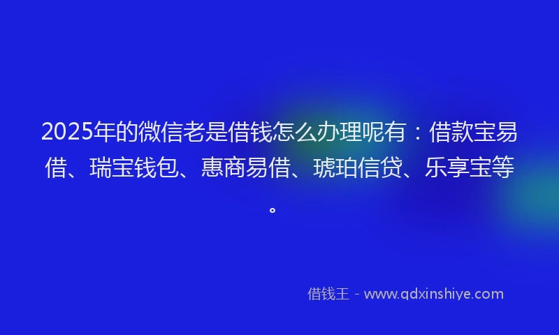 2025年的微信老是借钱怎么办理呢有：借款宝易借、瑞宝钱包、惠商易借、琥珀信贷、乐享宝等。