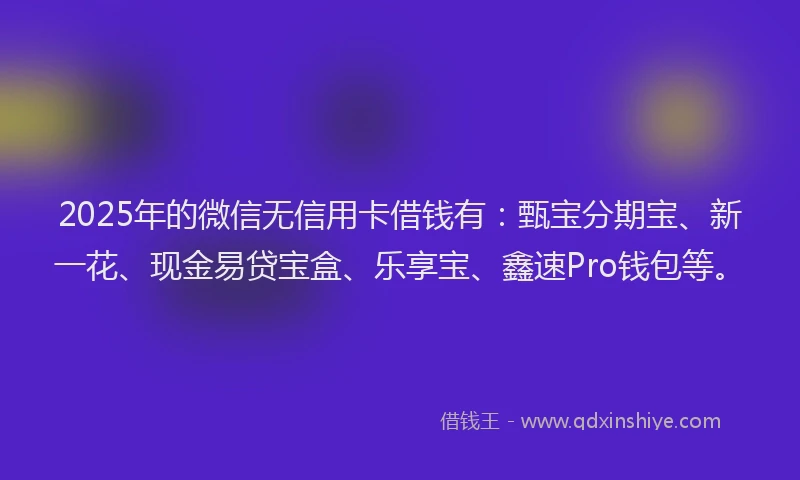 2025年的微信无信用卡借钱有：甄宝分期宝、新一花、现金易贷宝盒、乐享宝、鑫速Pro钱包等。