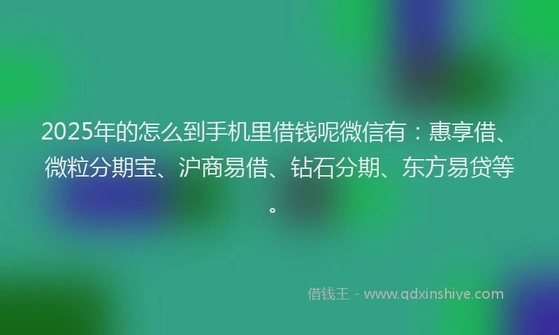 2025年的怎么到手机里借钱呢微信有：惠享借、微粒分期宝、沪商易借、钻石分期、东方易贷等。