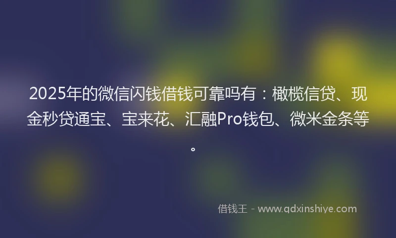 2025年的微信闪钱借钱可靠吗有：橄榄信贷、现金秒贷通宝、宝来花、汇融Pro钱包、微米金条等。