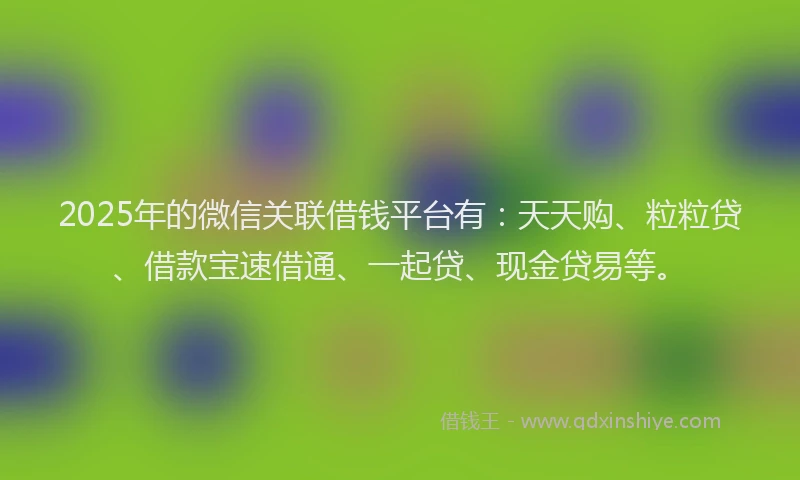 2025年的微信关联借钱平台有：天天购、粒粒贷、借款宝速借通、一起贷、现金贷易等。