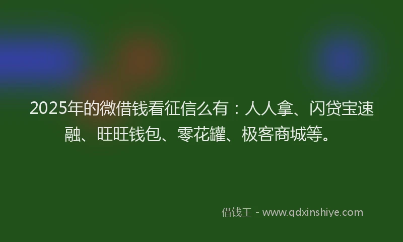 2025年的微借钱看征信么有：人人拿、闪贷宝速融、旺旺钱包、零花罐、极客商城等。