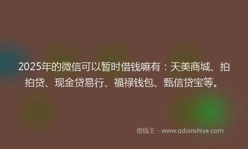 2025年的微信可以暂时借钱嘛有：天美商城、拍拍贷、现金贷易行、福禄钱包、甄信贷宝等。