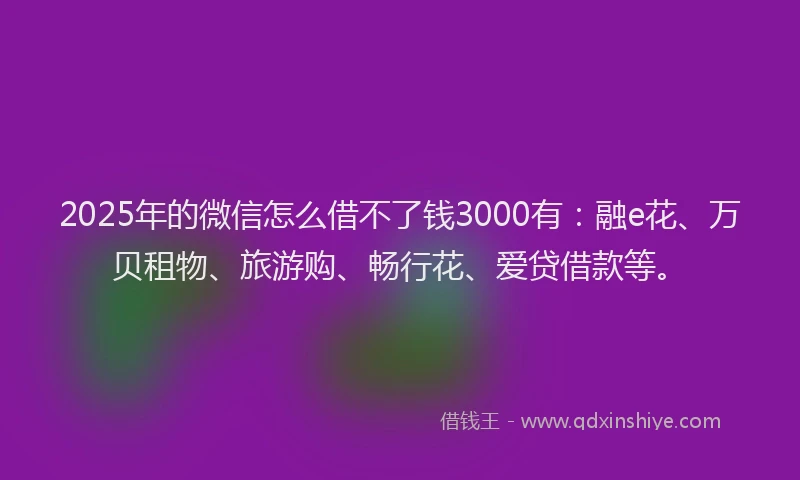 2025年的微信怎么借不了钱3000有：融e花、万贝租物、旅游购、畅行花、爱贷借款等。