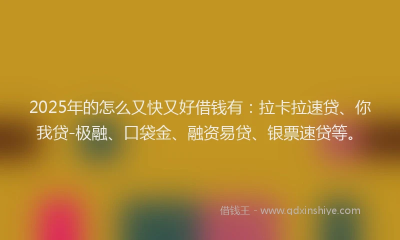 2025年的怎么又快又好借钱有：拉卡拉速贷、你我贷-极融、口袋金、融资易贷、银票速贷等。