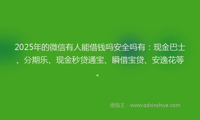 2025年的微信有人能借钱吗安全吗有：现金巴士、分期乐、现金秒贷通宝、瞬借宝贷、安逸花等。