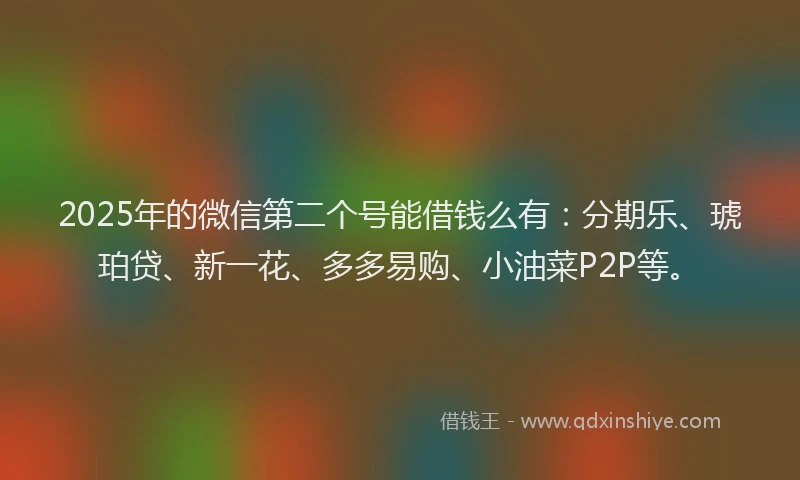 2025年的微信第二个号能借钱么有：分期乐、琥珀贷、新一花、多多易购、小油菜P2P等。