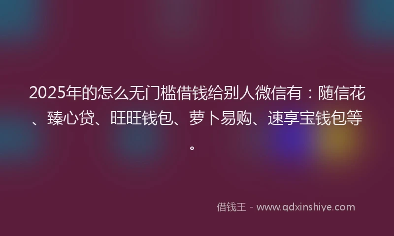 2025年的怎么无门槛借钱给别人微信有：随信花、臻心贷、旺旺钱包、萝卜易购、速享宝钱包等。
